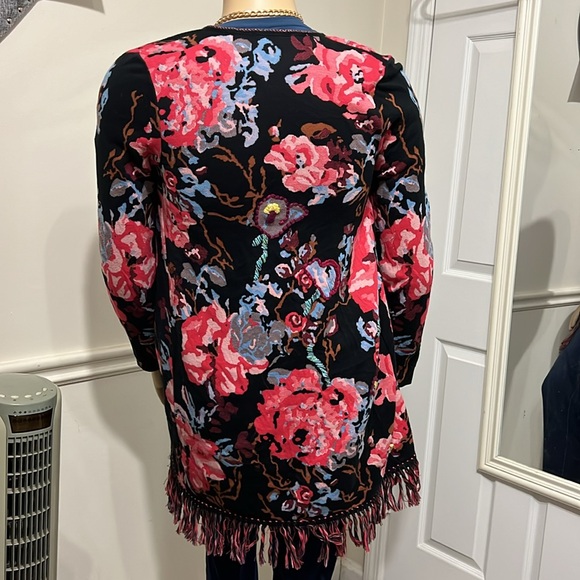 INC FLORAL OPEN LONG SWEATER DUSTER SIZE MEDIUM Fringes Embroidered - Picture 4 of 10